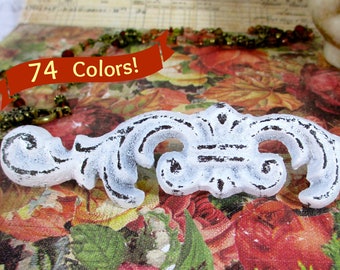 Drawer Pull Handle Shabby Chic Cast Iron Scroll in Distressed White