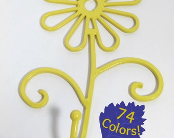 Flower Wall Hook Metal Shabby Chic Bright Yellow