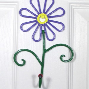 Flower Wall Hook Metal Hand-Painted Medium Purple Daisy