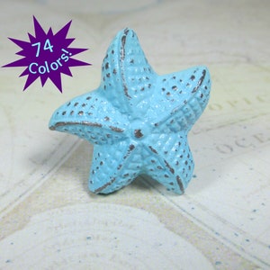 Starfish Drawer Knob in Aqua Shabby Chic Distressed Metal
