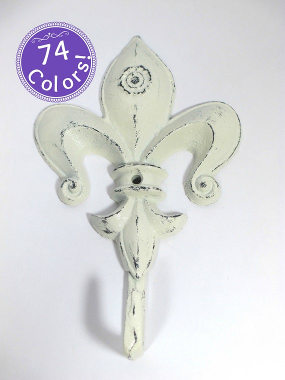 Fleur De Lis Wall Hook Cast Iron in Creamy Off white Distressed Shabby Chic Etsy