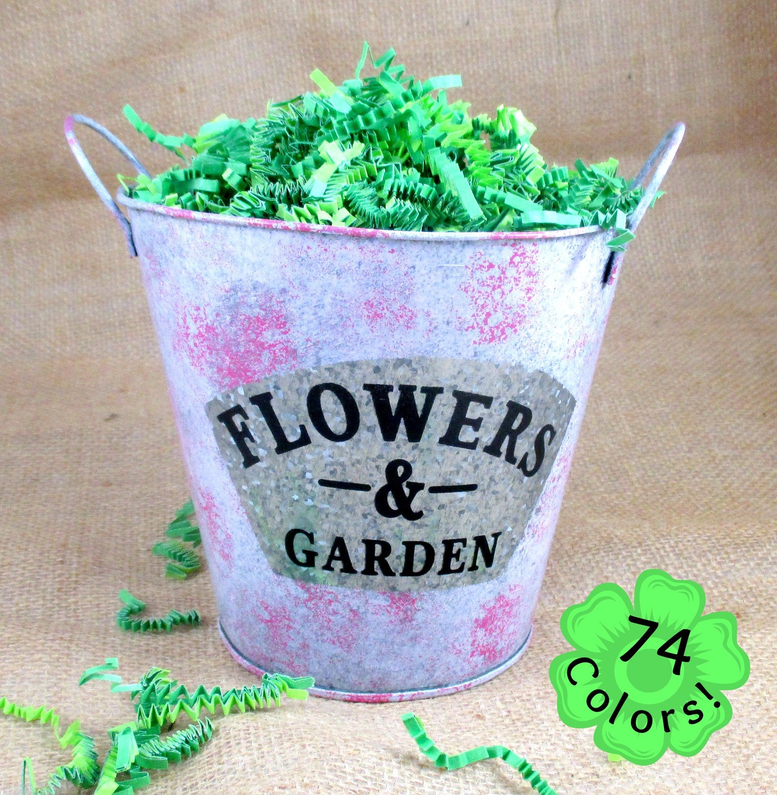 Flower Garden Tin Bucket Handpainted 2tone Pink Shabby Chic Etsy