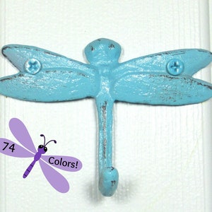 Dragonfly Hook Wall Hanger Shabby Chic Cast Iron in Aqua