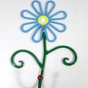 Flower Wall Hook Metal Hand-Painted Blue Daisy