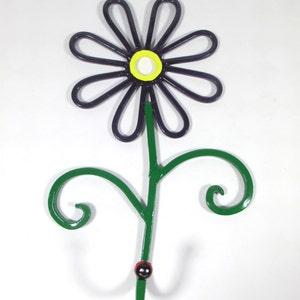 Flower Wall Hook Metal Hand-Painted Dark Purple Daisy