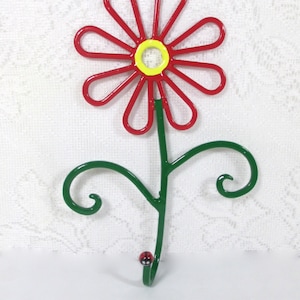 Flower Wall Hook Metal Hand-Painted Red Daisy