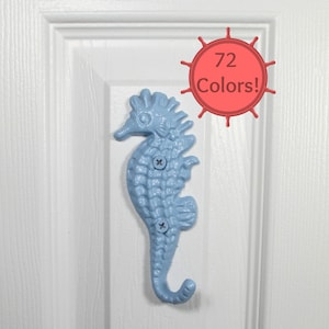 Seahorse Wall Hook Cast Iron in Baby Blue