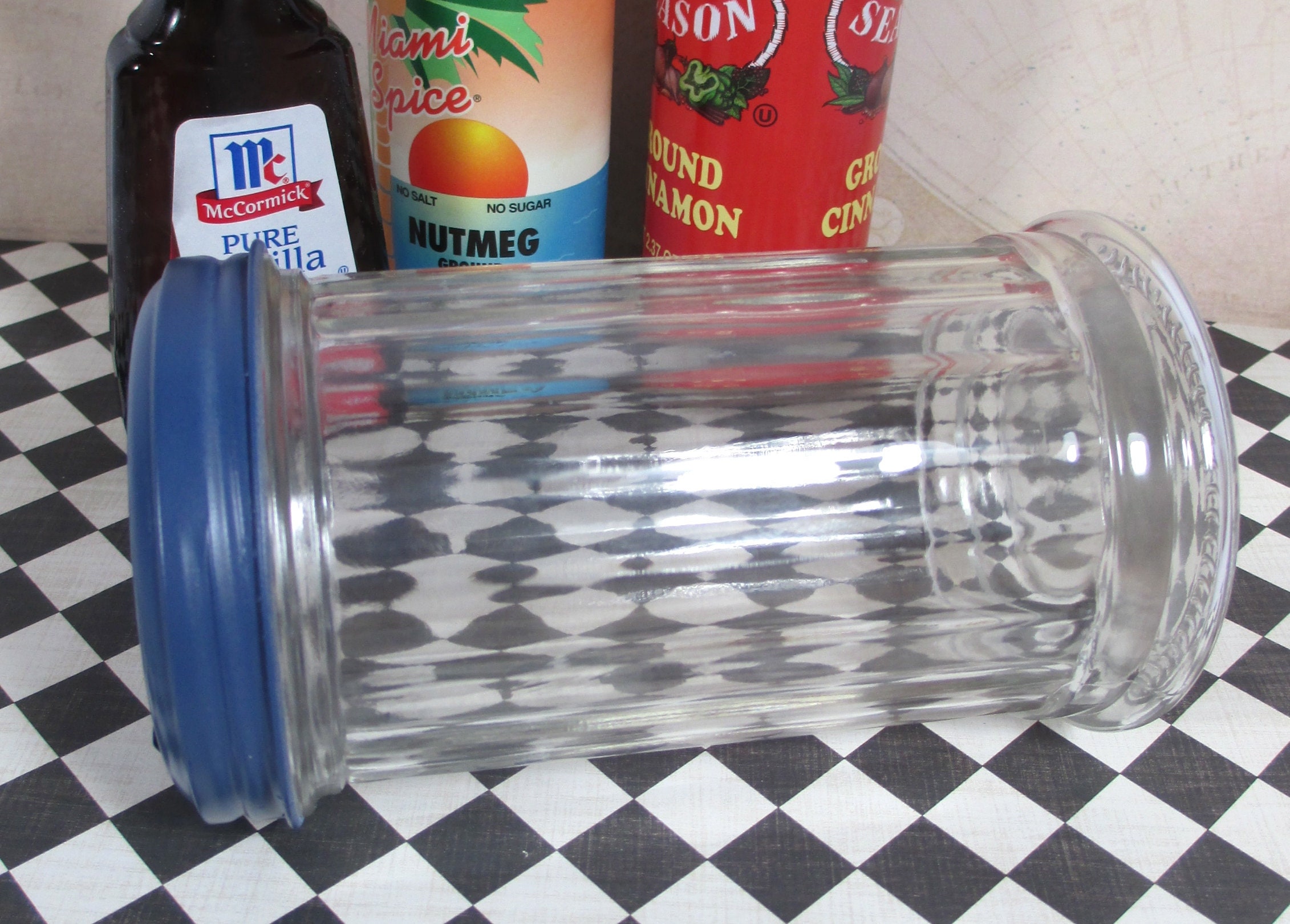 Glass Sugar Dispenser with Dark Blue top Vintage Inspired Etsy