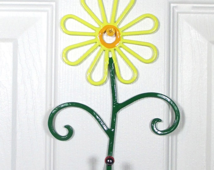 Flower Wall Hook Metal Handpainted Yellow Daisy Etsy