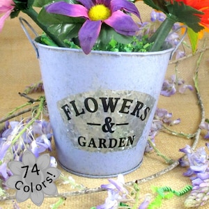 Flower Garden Tin Bucket Hand-Painted Purple Shabby Chic Rustic Wedding Metal Flower Pot Planter