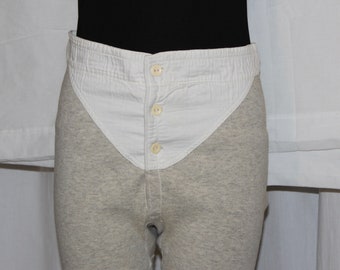 Vintage Long Johns 1940 Button Front Lace Back Wool or Wool