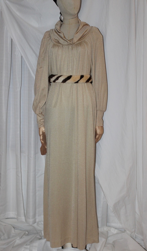 Vintage 60s or 70s nylon gown draped cowl neck gat