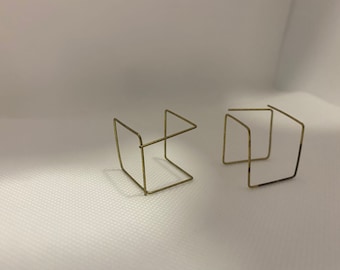 Brass 3D cube earrings