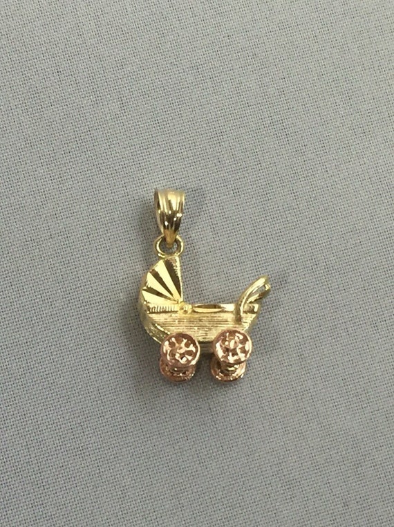 Baby Carriage Pendant or Charm Vintage 14K Yellow 