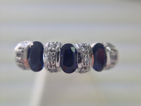 Antique Platinum Genuine Sapphire & Diamond Ring - image 4