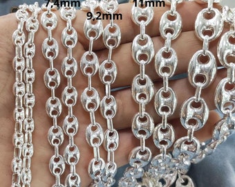 Collana con catena Calabrote Mariner sbuffata in argento sterling 925 — Maglie ad ancora/a chicco di caffè — Tutte le misure • Prodotto in Italia • Spedizione nell'UE