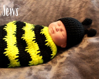 Bumblebee Crochet Baby Cocoon and Hat, Baby Shower Gifts, Baby Blanket, Newborn Photoshoot, Newborn Photo Props, Summer Baby,