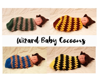 Wizard House Crochet Baby Cocoon and Hat Pattern, Wizard Baby Outfit, Wizard Baby Photoshoot, Photoshoot Props, Newborn Hat, Newborn Blanket