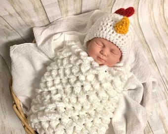 Chicken Baby Cocoon and Hat Set Crochet Pattern, Crochet Pattern, Crochet How To, Easter Newborn Photoshoot Prop, Crochet Baby Shower Gift