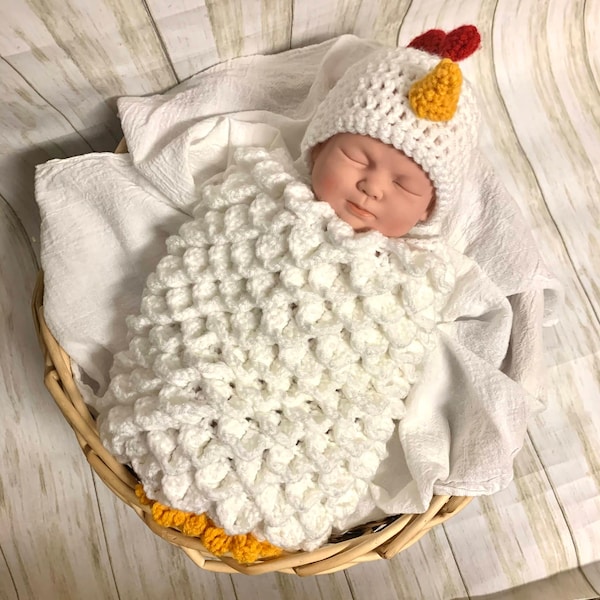 Chicken Baby Cocoon and Hat Set Crochet Pattern, Crochet Pattern, Crochet How To, Easter Newborn Photoshoot Prop, Crochet Baby Shower Gift