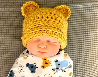 Bear Ear Beanie Crochet Pattern, Easy Crochet Pattern, Crochet Hat Pattern, Baby Crochet Outfit, Child Crochet Beanie, Crochet Tutorial