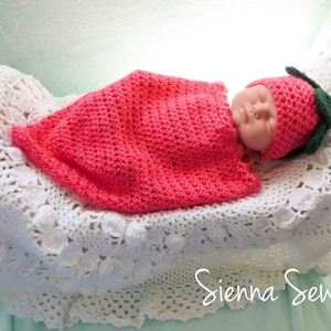 Modello all&#39;uncinetto per bozzolo e cappello per bambini alla fragola, modello all&#39;uncinetto, modello a uncinetto alla fragola, modello all&#39;uncinetto per bozzolo per bambini, modello per cappello per bambini