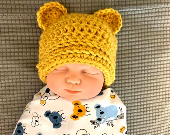 Bear Ear Crochet Beanie, Baby Bear Crochet Hat, Children's Crochet Beanie, Crochet Adult Hat, Baby Shower Gift, Winter Accessories