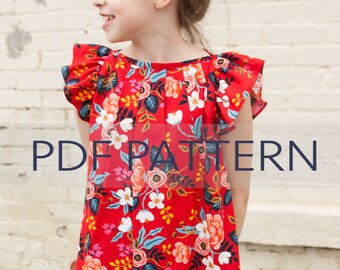 Angelica PDF, blouse pattern, girl pattern, sewing pattern, sewing pdf, toddler pdf, tween pattern, top pattern, girl sewing, flutter sleeve