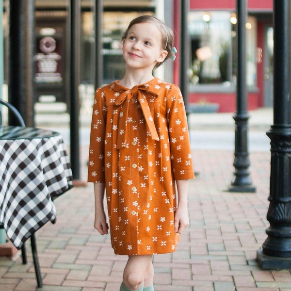 Agatha Girls Top and Dress Sewing Pattern: V-Neck, Tie Collar (PDF Pattern)