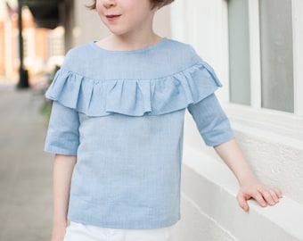 Laurel Blouse PDF, girls blouse pattern, blouse pdf, girl sewing pattern, children's blouse, tween pattern, ruffle top pdf, toddler pdf,