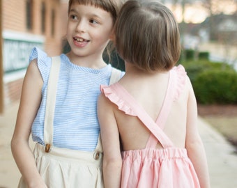 Macy Pinafore PDF Sewing Pattern: Toddler & Tween Suspender Skirt (Sizes 12mo-12yrs)