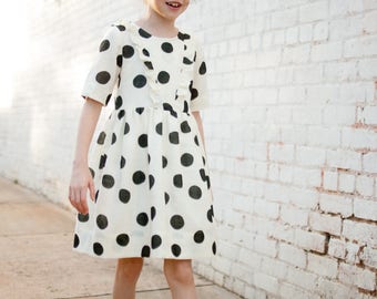 Girl Dress, special occasion, girl clothing, wedding dress, linen dress, children clothing, toddler dress,double gauze dress,polka dot dress