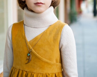 Louisa Pinafore, girl dress, girl pinafore, wrap dress, wrap pinafore, corduroy dress