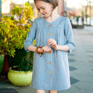 Agatha Dress, girl dress, girl smock, button front dress, cotton dress, gingham dress, girl cotton dress, vintage style dress,jillyatlanta,