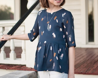 Marlow Peplum, girl top, peplum, girl clothing, modern top, tween top, tween clothing,