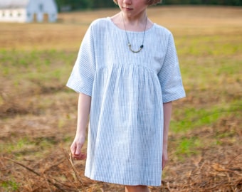 Vestido de rayas para niña Camden: Vestido holgado de verano con mangas dolman
