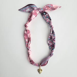 Pink Patterned Twisted Scarf Necklace Gold Starfish Charm Scarf Necklace: Pink Summer Bandana  main image 3