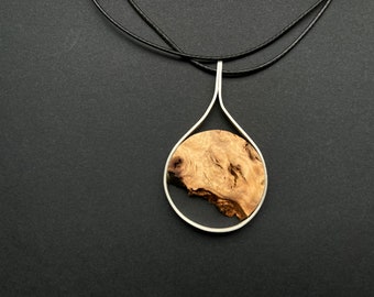 Chain with pendant made of wood and 925 silver, wooden chain, silver chain, simple round shape