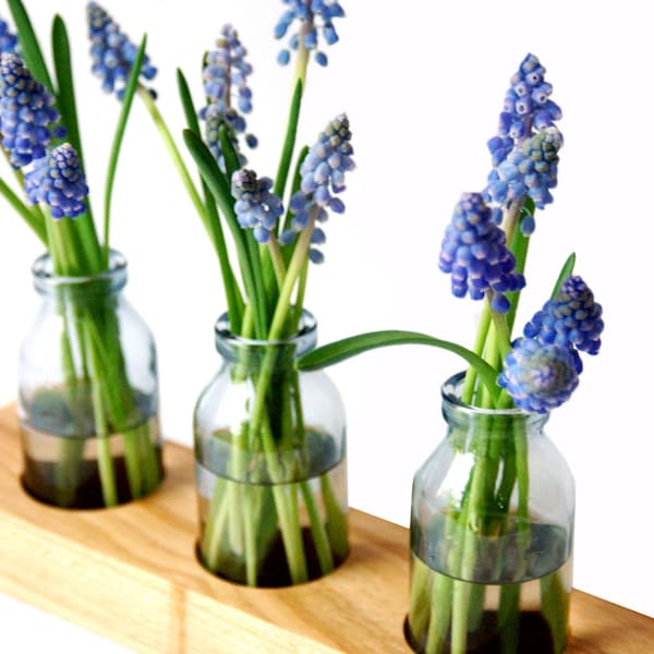 Jarrón de madera, arreglo floral natural, decoración de mesa de comedor, jarrón de flores hecho de madera sostenible, jarrón estrecho para el alféizar de la ventana.