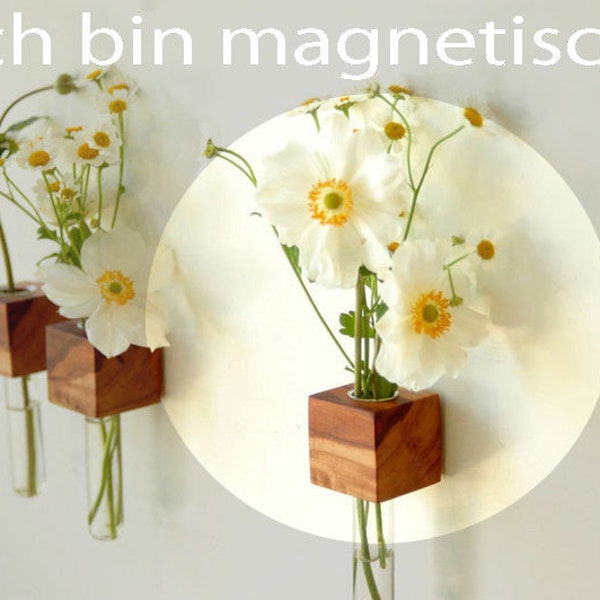 moderne koelkastmagneet voor bloemen, magneet, duurzame houten vaas, klein Secret Santa cadeau, adventskalender, handgemaakte bloemenvaas