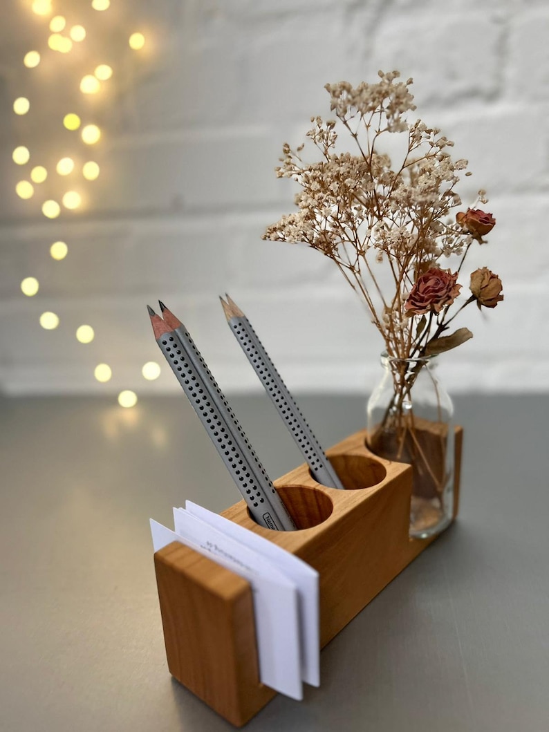 porte-stylo zéro déchet en bois local, bureau, organisateur de bureau, bureau à domicile, vase pour fleurs séchées, design danois image 3