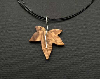 Chain with pendant made of wood and 925 silver, wooden chain, silver chain, ivy leaf, flowers