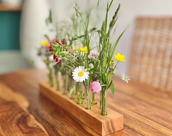 Jarrón con tubo de ensayo • Ideas de regalos de madera • Decoraciones de mesa de verano • Decoraciones de aparador • Jarrón de flores de madera • Decoraciones de mesa de boda