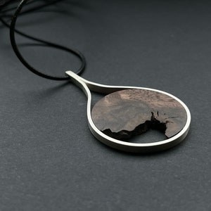 Chain with pendant made of wood and 925 silver, wooden chain, silver chain, simple round shape image 4