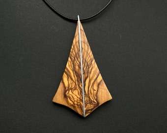 Chaîne avec pendentif en bois et argent 925, chaîne en bois, chaîne en argent, fleurs en trompette, cloche, bois argenté