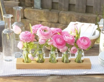 Vase à fleurs avec petites bouteilles en verre de chêne, décoration de table romantique, bouteille de lait