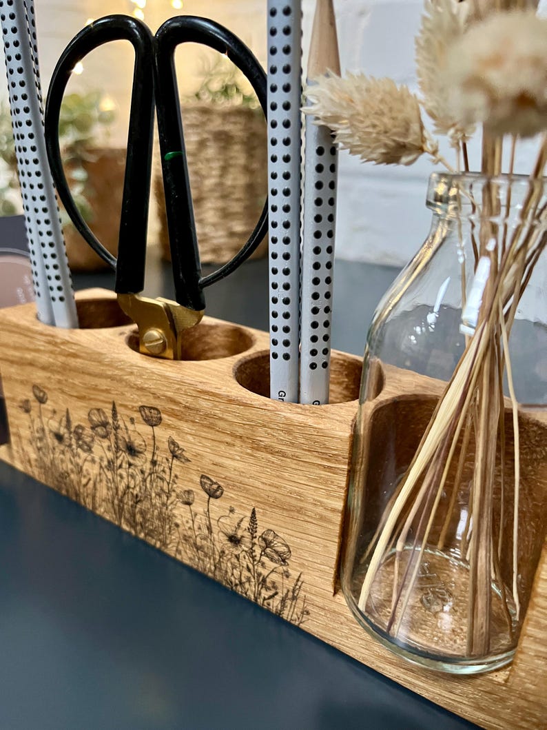 Wooden Desk Organizer – Personalized Pencil Holder With Vase, Office ...