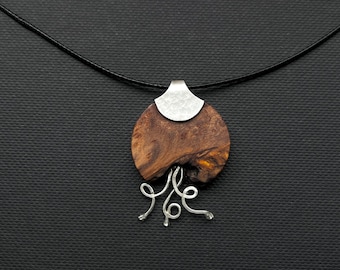 Necklace with flower pendant made of wood and 925 silver, wooden necklace, silver necklace, trumpet flowers, bell, flowers