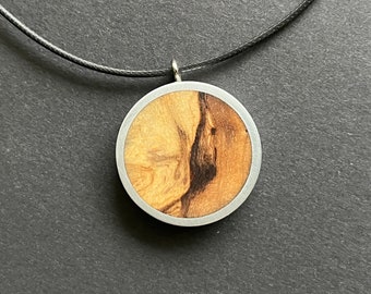 Chaîne avec pendentif en bois et aluminium, chaîne en bois, chaîne en argent, gouttes, larmes, bois d'argent