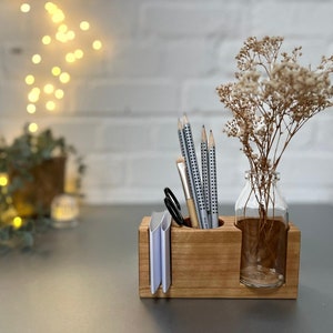 Stifthalter in Nussbaum, Büro, Visitenkartenhalter, Schreibtischorganisation, Homeoffice, Vase für Trockenblumen Eiche - oak